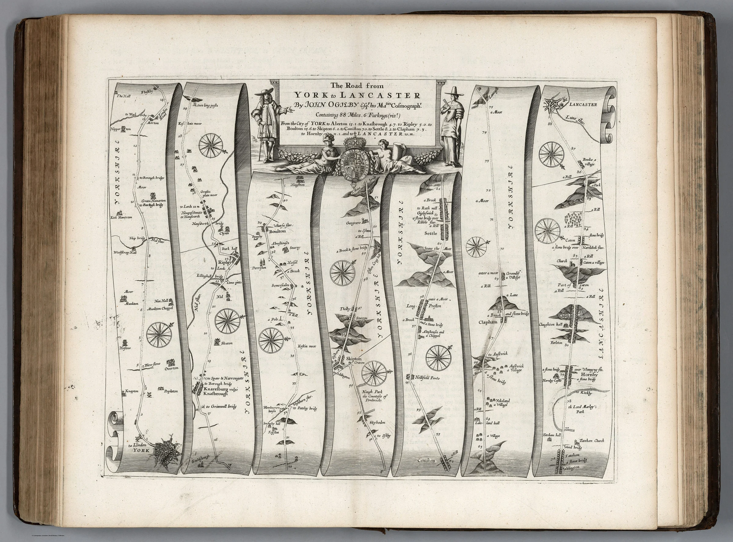John Ogilby's 1675 strip map of the road from York to Lancaster